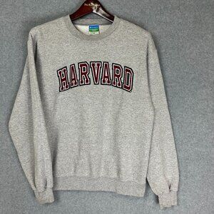 Champion Eco Fleece Crimson Harvard Crewneck Sweatshirt Gray Medium Distressed